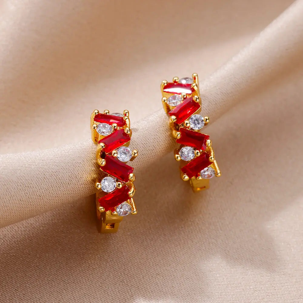 Rainbow Zircon Earring For Women Girls Stainless Steel Hoop Piercing Earring 2024 New Trend Luxury Wedding Jewelry Gift