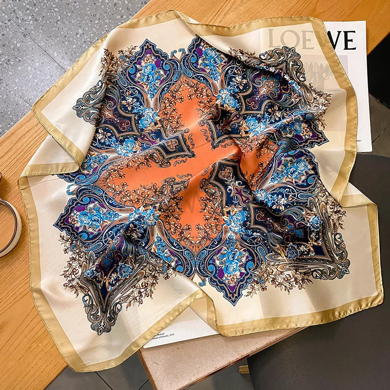 Elegant Floral Scarf for Lady Fashion Square Silk Neck Kerchief Bandana Foulard Soft Hairbands Women 2022 New Bufanda