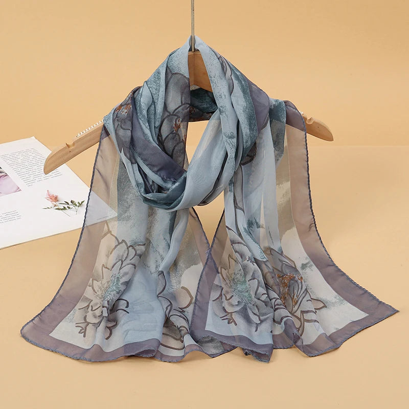2026 New Print Chiffon Scarf Shawl Women Sunscreen Silk Scarf Turban Long Wrap Beach Travel Outdoor Accessories Trendy Headband