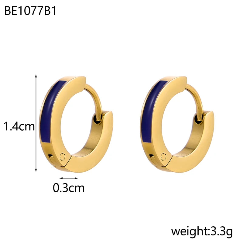 Glamour Jewelry Stainless Steel Dripping Oil Black White Colorful Enamel Hoop Earrings Geometric Enamel Stud Earrings for Women