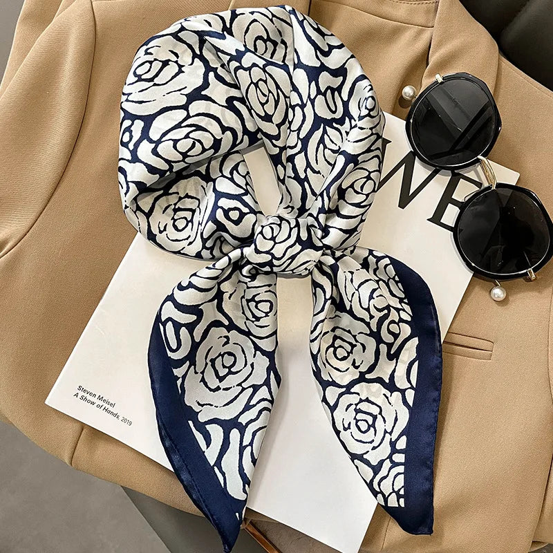 Elegant Floral Scarf for Lady Fashion Square Silk Neck Kerchief Bandana Foulard Soft Hairbands Women 2022 New Bufanda