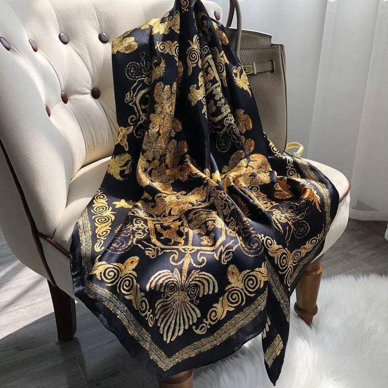 180*90cm Scarves Luxury Brand Long Silk Scarf Women Soft Shawl Wrap Muffler Hijab Bufanda Foulard Female Bandana Beach Stoles