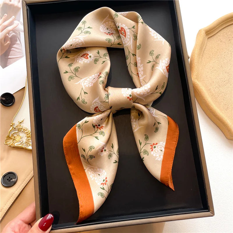 New Silk Square Scarf Women Retro Paisley Cashew Print Neckerchief Female Foulard Head Hijab Hairband Soft Neck Bag Ribbon Satin