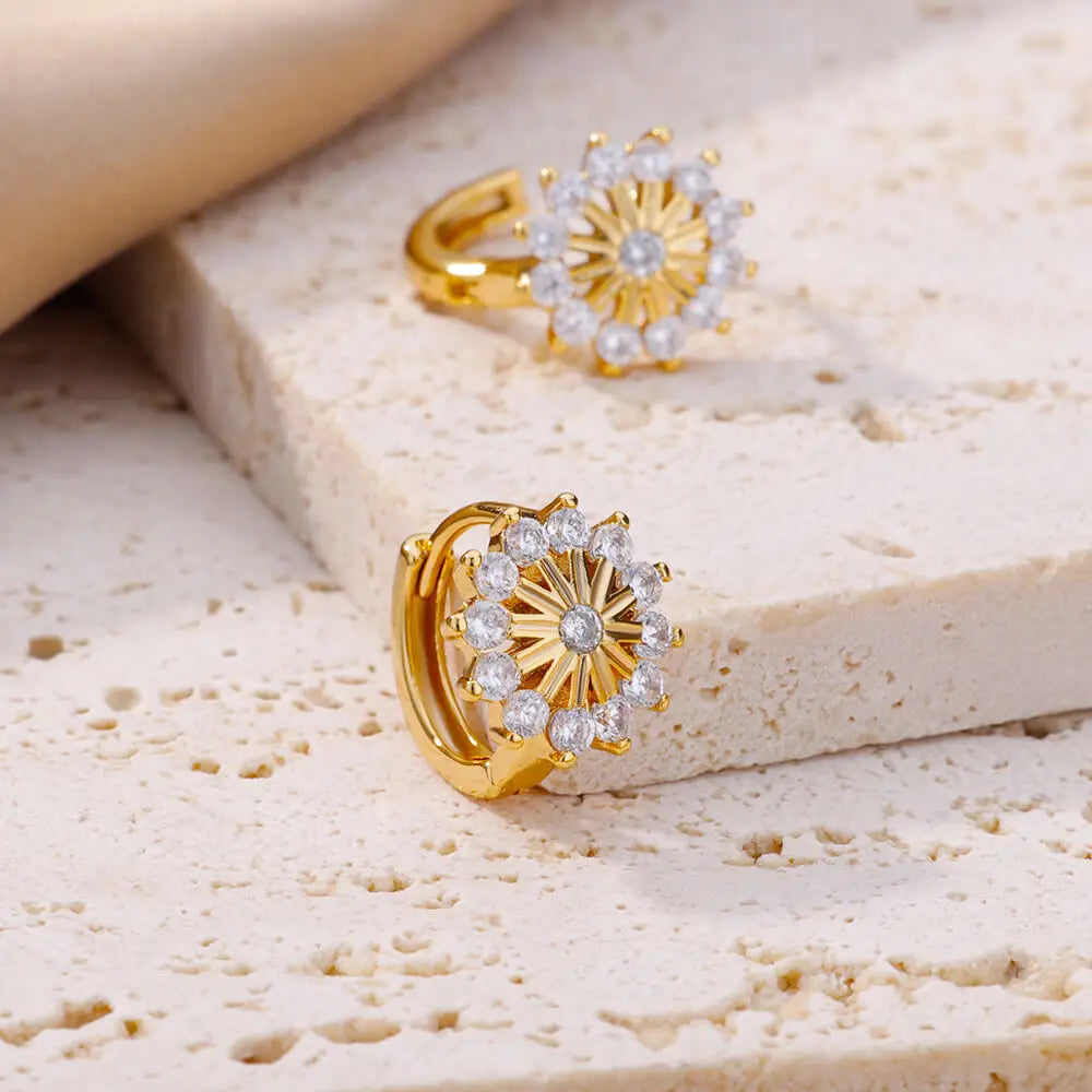 Zircon Snowflake Earrings For Women Gold Color Stainless Steel Flower Geometric Hoop Earring Aesthetic Luxury Wedding Jewerly