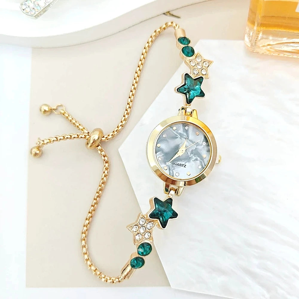 New Fashion Women Watches Simple Rhineston Luxury Watch Women Pentagram Wristwatch Clock Watch Quartz Watch Relogio Feminino