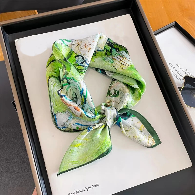 Fashion 100% Real Silk Scarf 53cm Square Bandelet Women's Silk Temperament Small Scarf Neck Decorative Wrap Printed Scarves