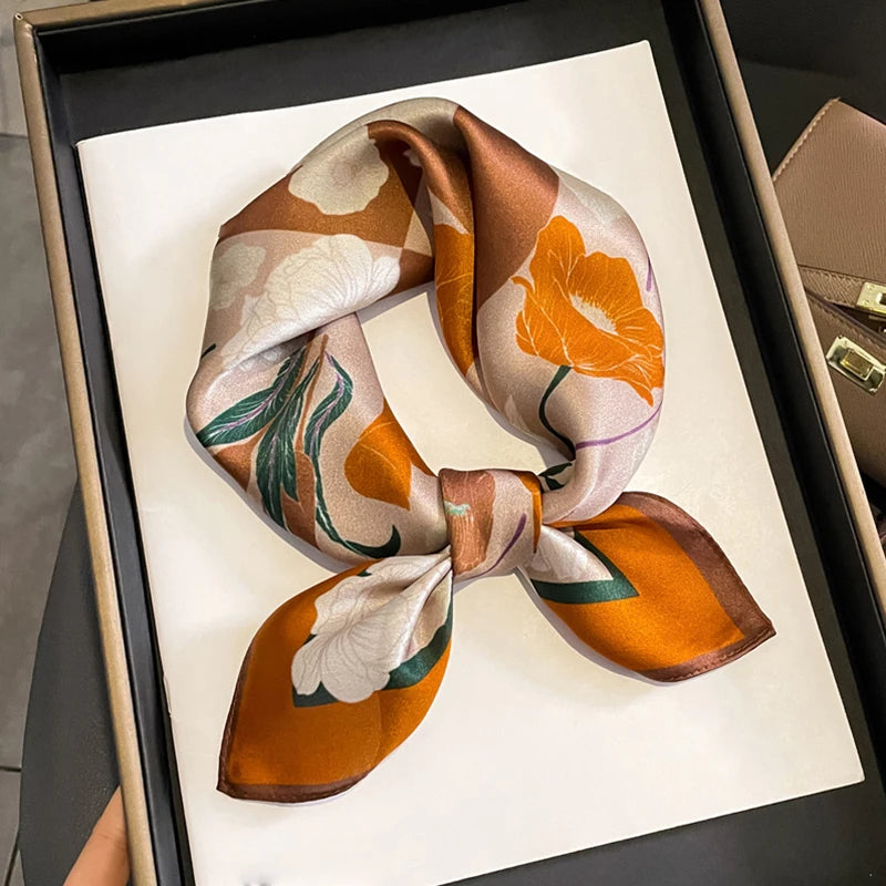 Fashion 100% Real Silk Scarf 53cm Square Bandelet Women's Silk Temperament Small Scarf Neck Decorative Wrap Printed Scarves