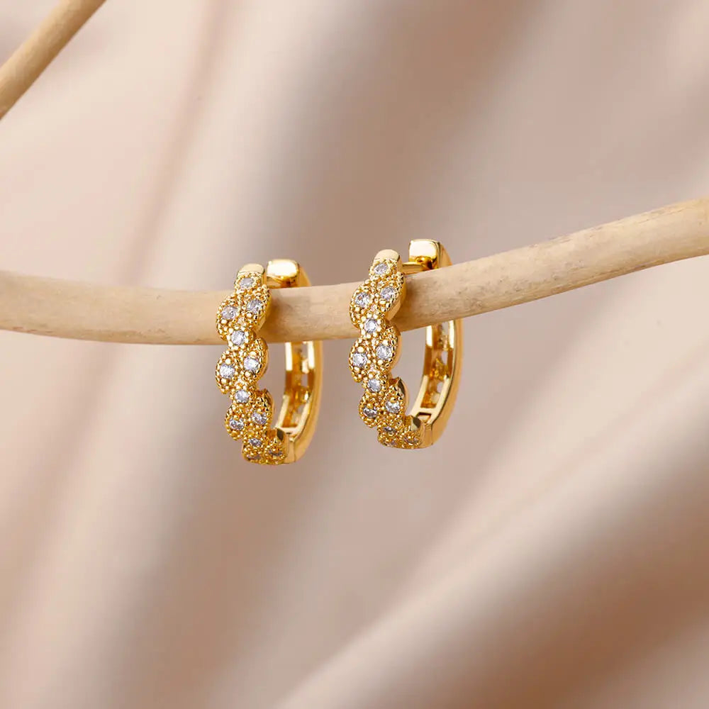 Free Shipping Zircon Geometric Earrings For Women Stainless Steel Gold Color Piercing Earring 2025 Fashion Wedding Jewelry Gift