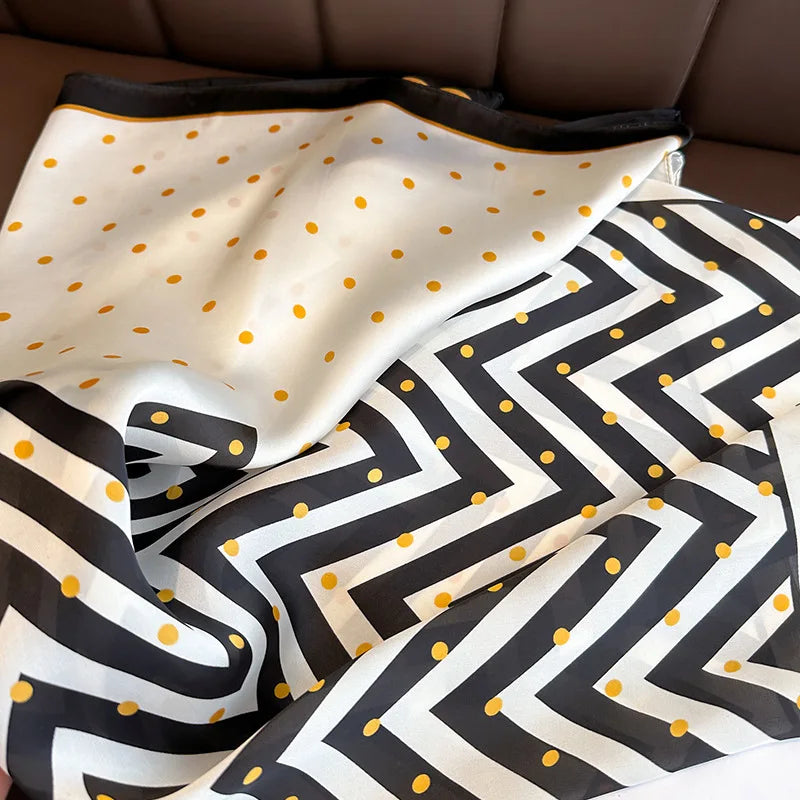 Spring/Summer Wavy Striped Polka Dot Square Scarf Satin Thin Breathable Neck Scarf Elegant Style Sunscreen Headscarf For Women