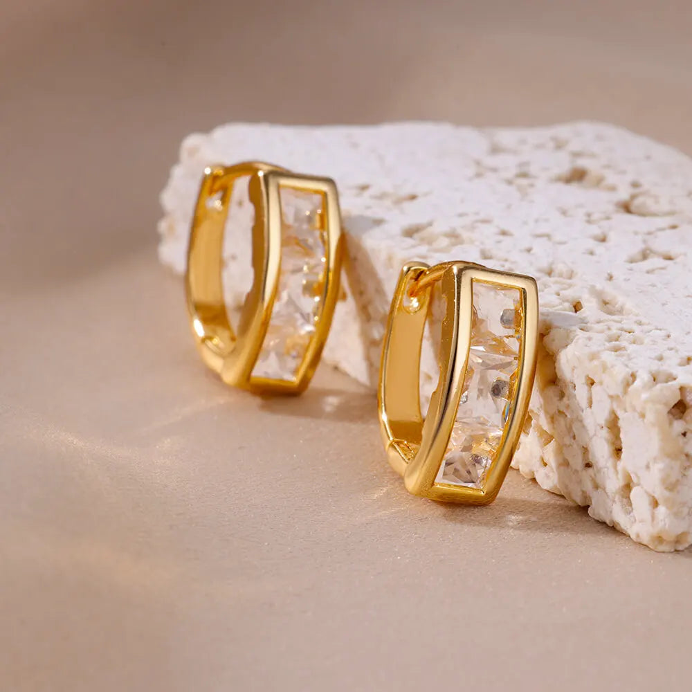 Free Shipping Zircon Geometric Earrings For Women Stainless Steel Gold Color Piercing Earring 2025 Fashion Wedding Jewelry Gift