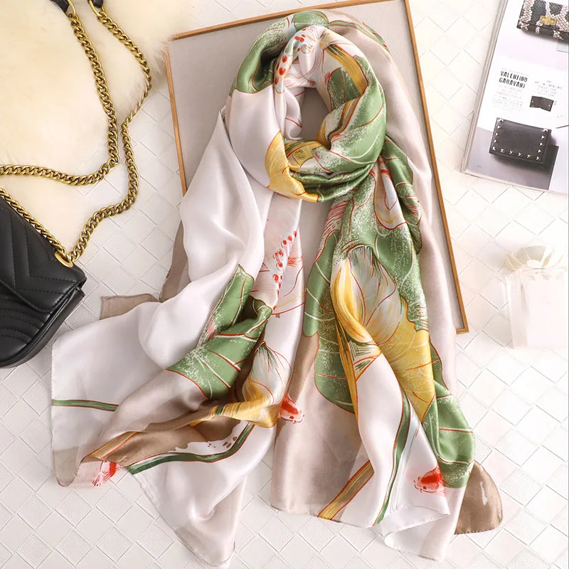 180x90 Cm Large Silk Soft Scarf Women Stylish Print Long Shawl Handkerchief Summer Elegant Travel Wrap Hot