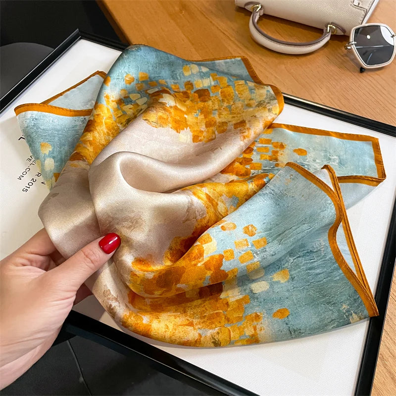 Fashion 100% Real Silk Scarf 53cm Square Bandelet Women's Silk Temperament Small Scarf Neck Decorative Wrap Printed Scarves