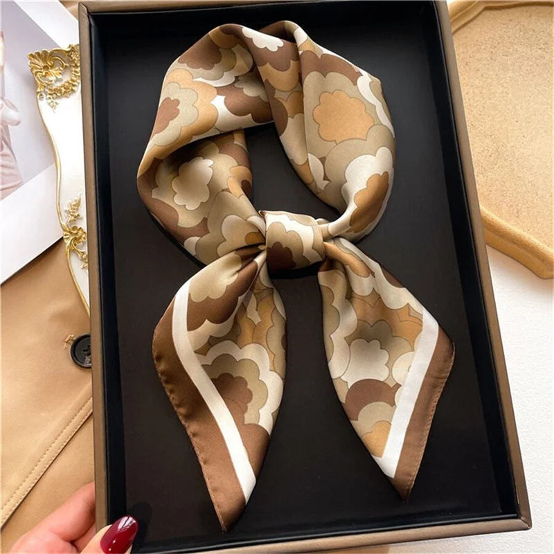 New lady Girl 70*70cm Silk Satin Hair Scarf Women Handkerchief stripe Printed Female Square Head Bandana Small Neck Muffler Hija