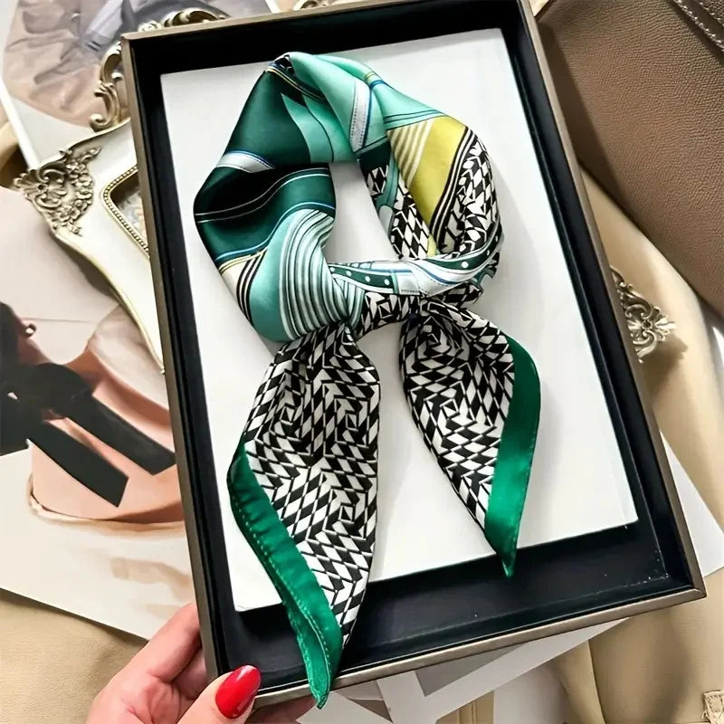 New lady Girl 70*70cm Silk Satin Hair Scarf Women Handkerchief stripe Printed Female Square Head Bandana Small Neck Muffler Hija