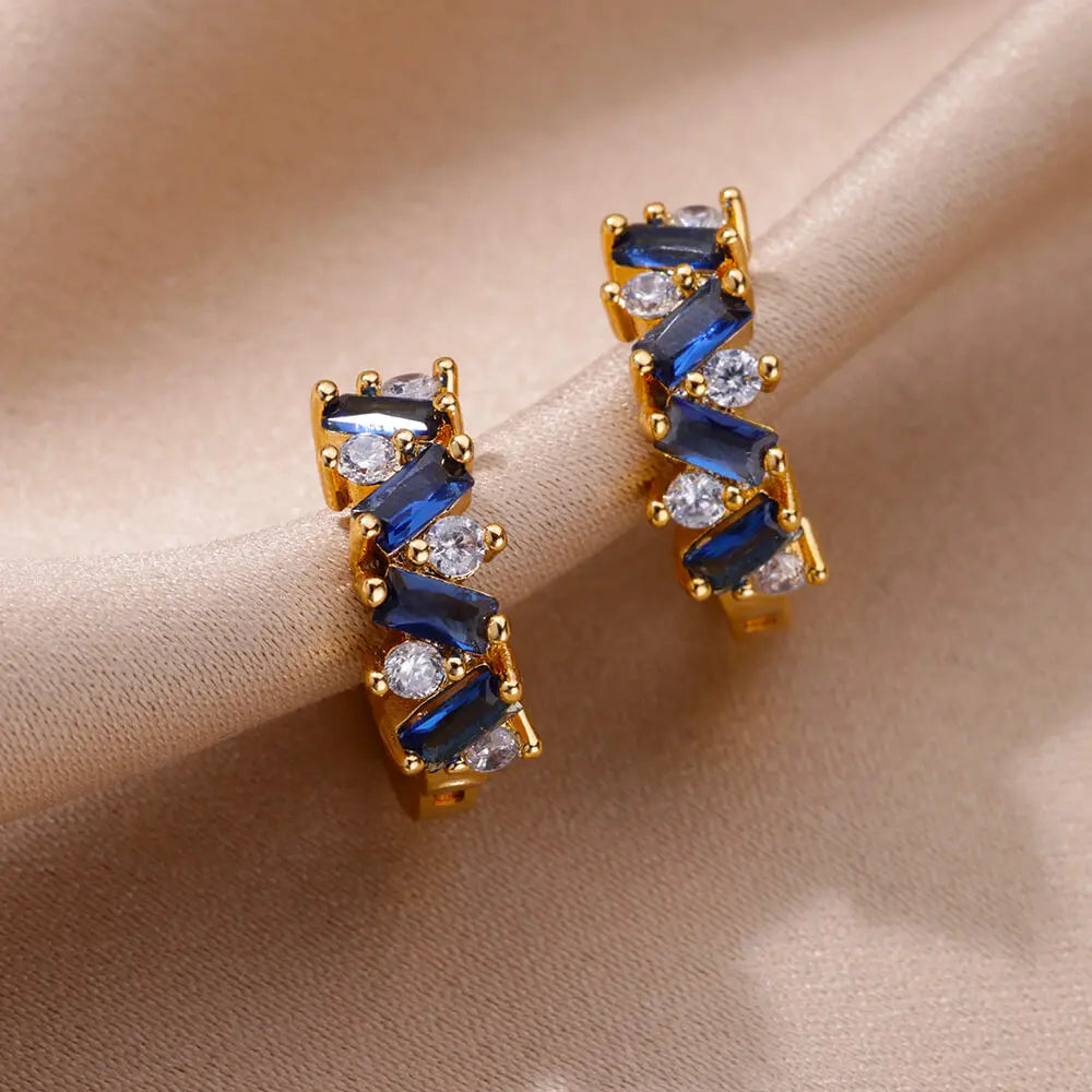 Rainbow Zircon Earring For Women Girls Stainless Steel Hoop Piercing Earring 2024 New Trend Luxury Wedding Jewelry Gift