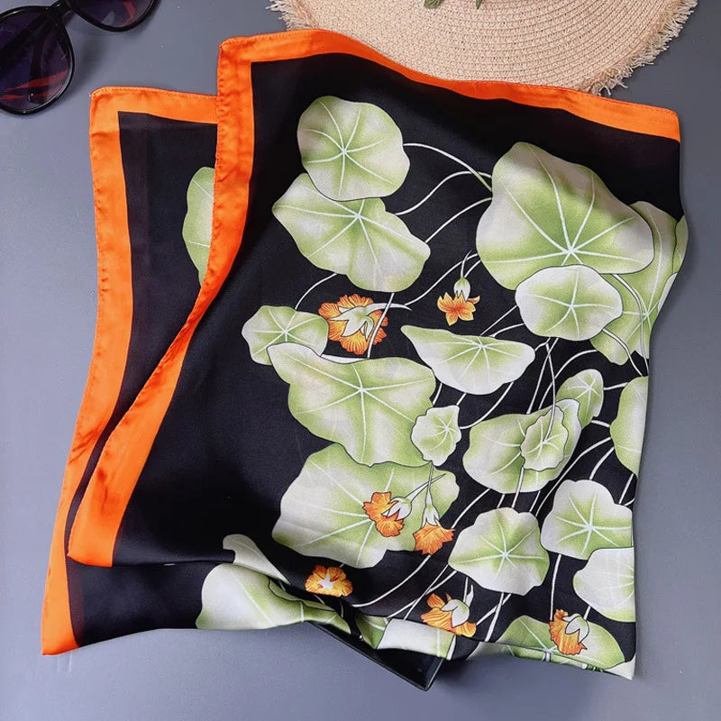 70*70cm Flower Silk Square Scarf Women Satin Shawl Wrap Hijab Female Hair Band Wrist Luxury Headkerchief Echarpe fashion Bandana