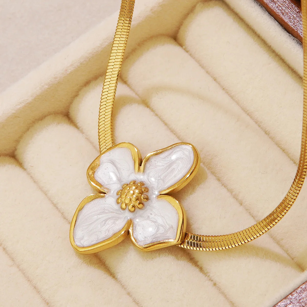 Stainless Steel Dripping Oil Flower Necklace Earring Set Light Luxury High-end Color Drip Glaze Frangipani Jewelry Set
