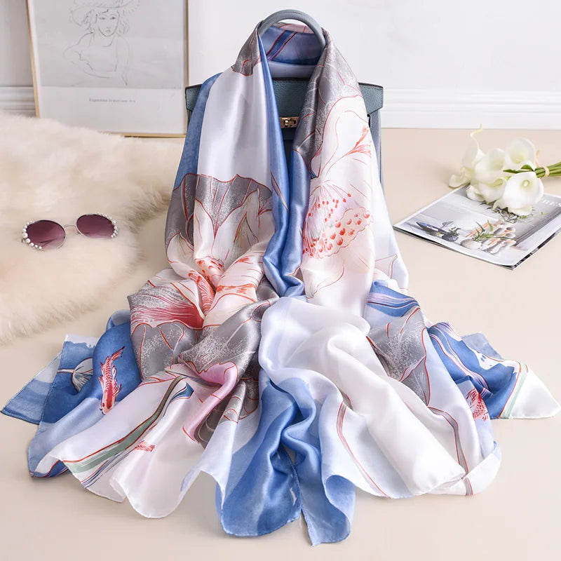 180x90 Cm Large Silk Soft Scarf Women Stylish Print Long Shawl Handkerchief Summer Elegant Travel Wrap Hot