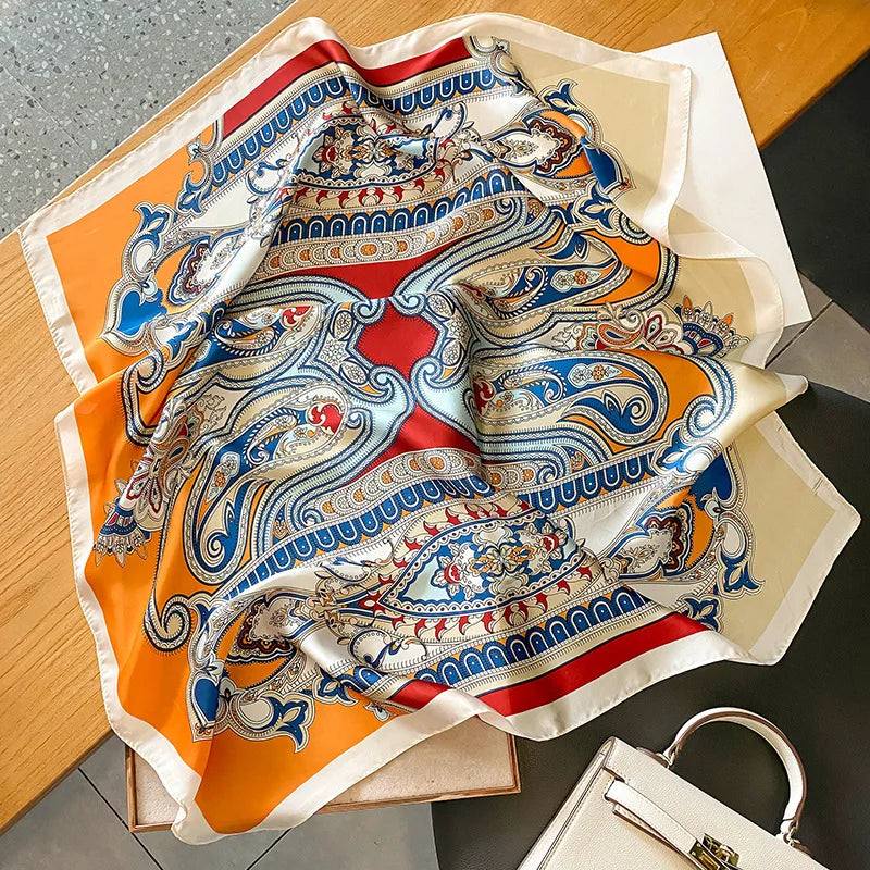 Elegant Floral Scarf for Lady Fashion Square Silk Neck Kerchief Bandana Foulard Soft Hairbands Women 2022 New Bufanda