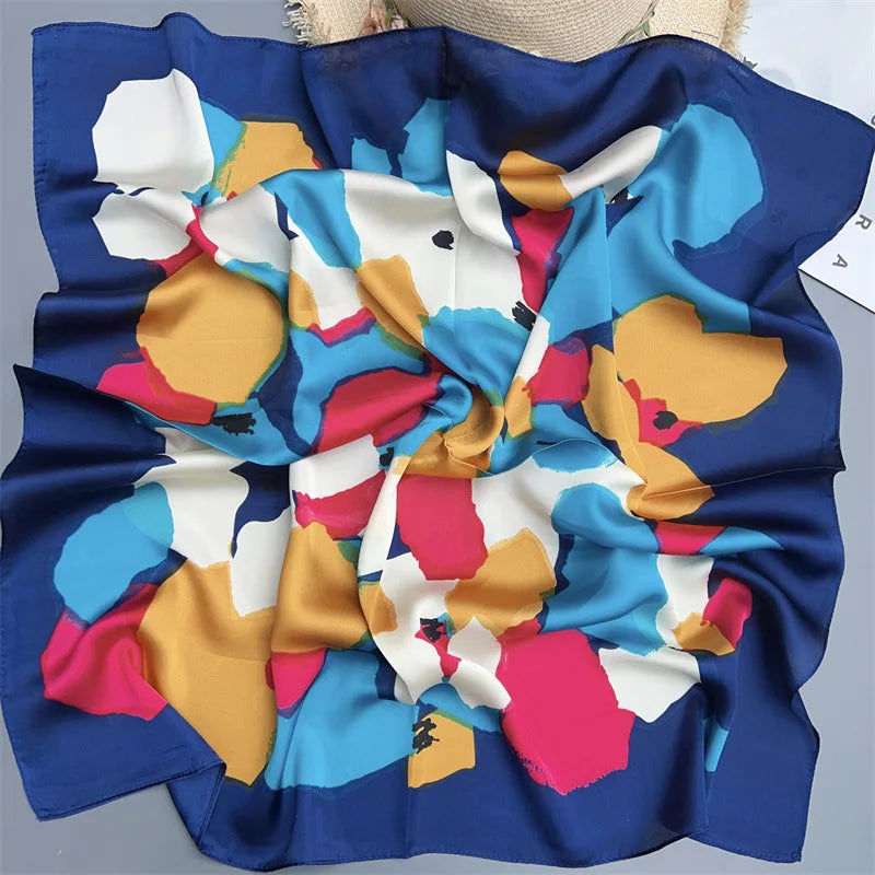 70*70cm Flower Silk Square Scarf Women Satin Shawl Wrap Hijab Female Hair Band Wrist Luxury Headkerchief Echarpe fashion Bandana