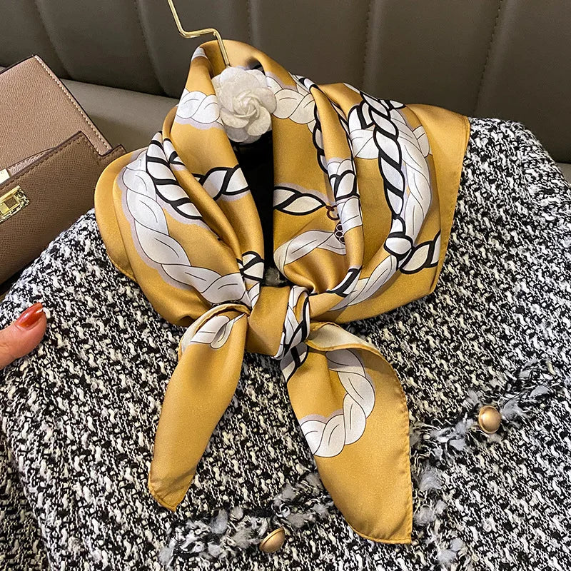 Elegant Floral Scarf for Lady Fashion Square Silk Neck Kerchief Bandana Foulard Soft Hairbands Women 2022 New Bufanda