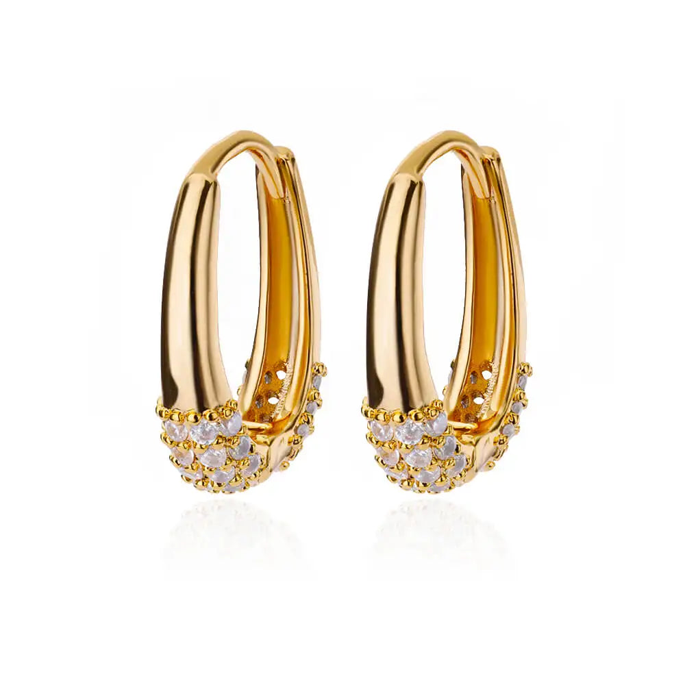 Luxruy Zircon Hoop Earrings For Women Stainless Steel Gold Color Round Hoops Earrings 2024 Trend Wedding Jewelry Freeshipping