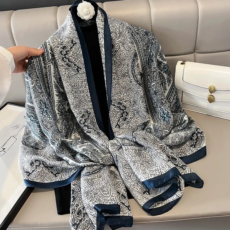 180x90 Cm Large Silk Soft Scarf Women Stylish Print Long Shawl Handkerchief Summer Elegant Travel Wrap Hot