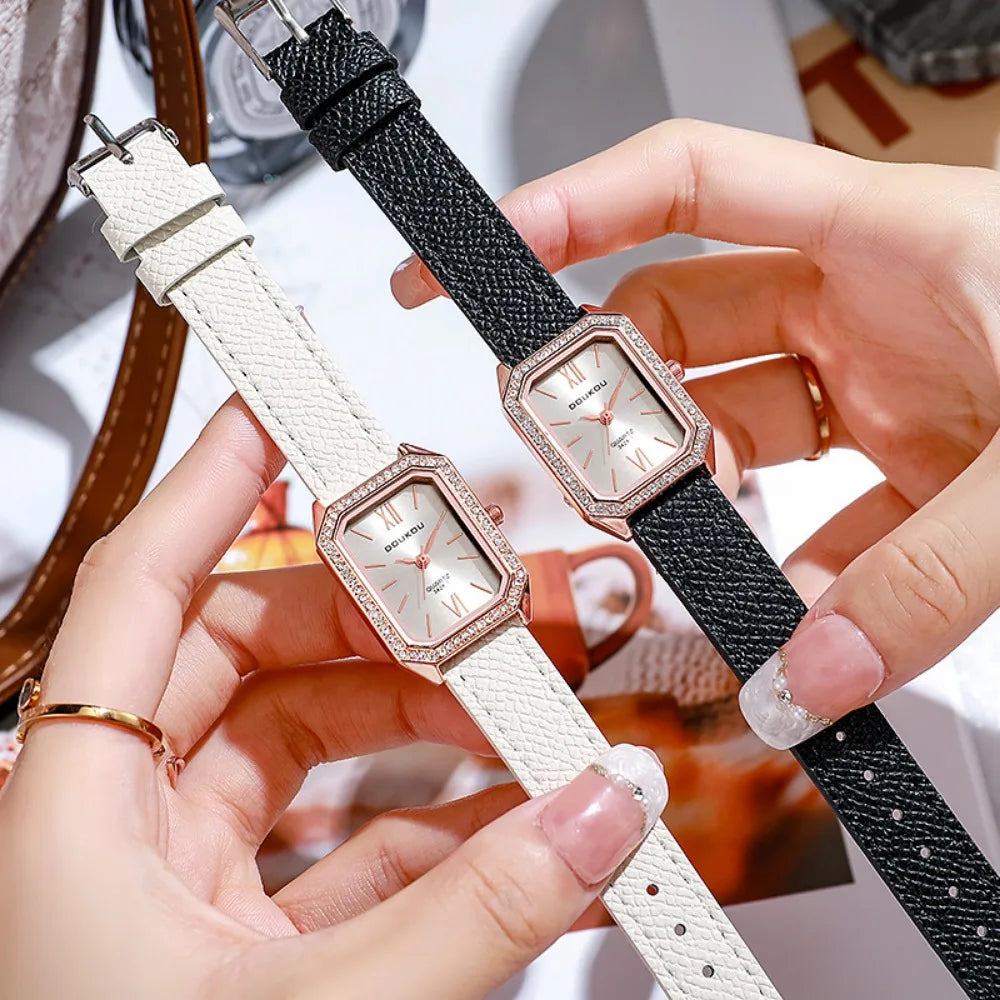 Luxury Inlaid Rhinestone Dial Quartz Watches Fashion Leather Strap Wristwatch Dropshipping Gifts Ladies Clock Relogio Feminino