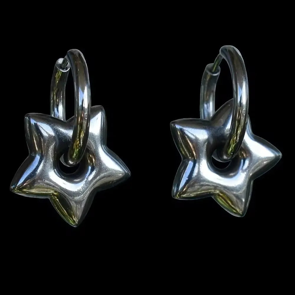 Stainless Steel Asymmetric Star Love Heart Hoop Earrings For Women Men Punk Hip Hop Trend Y2K Fashion Jewelry Scene Accessories