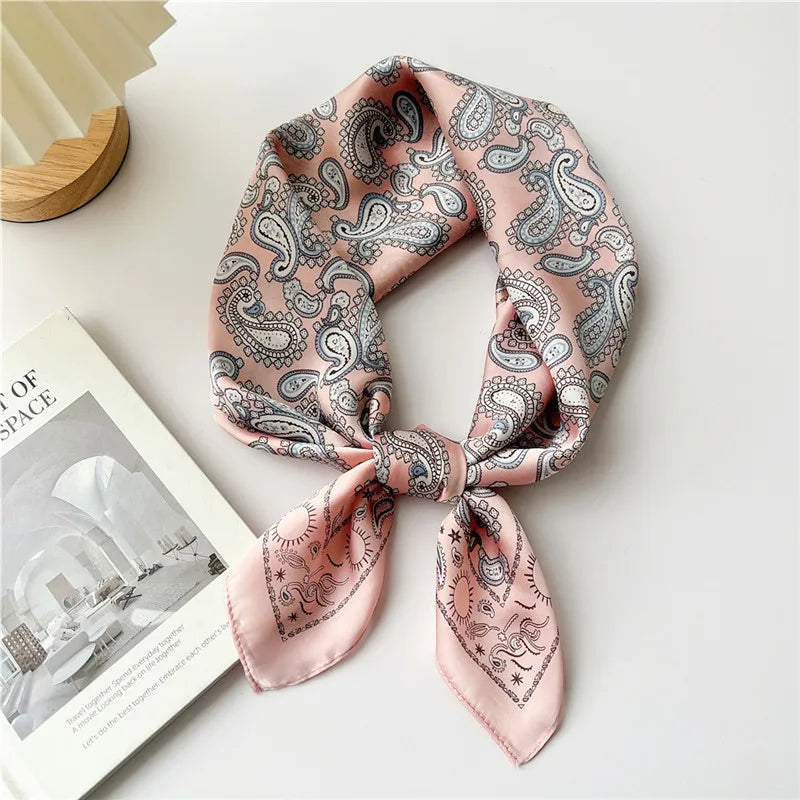 Striped Print Leaf Floral Square Scarves  for Women Kerchief Neckerchief Headband DIY Hair Accessories Decoration Head Scarf