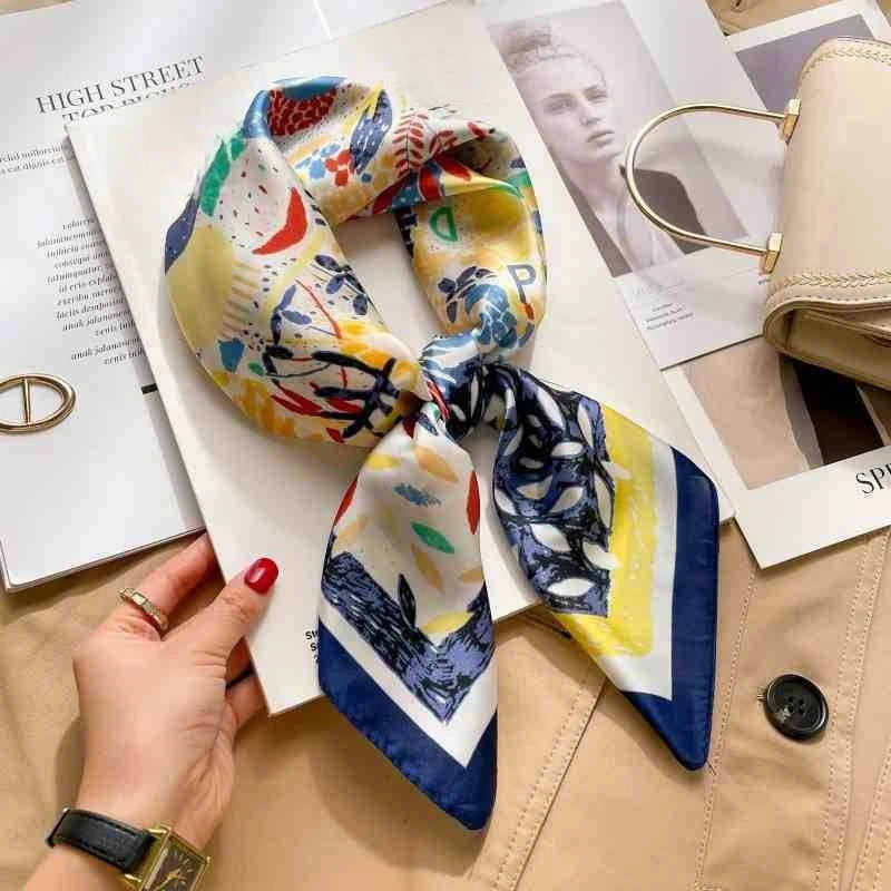 70cm Leopard Print Silk Square Scarf for Women Satin Shawl Fashion Wraps Neckerchief Female Hair Bands Ribbon Headband Bandana