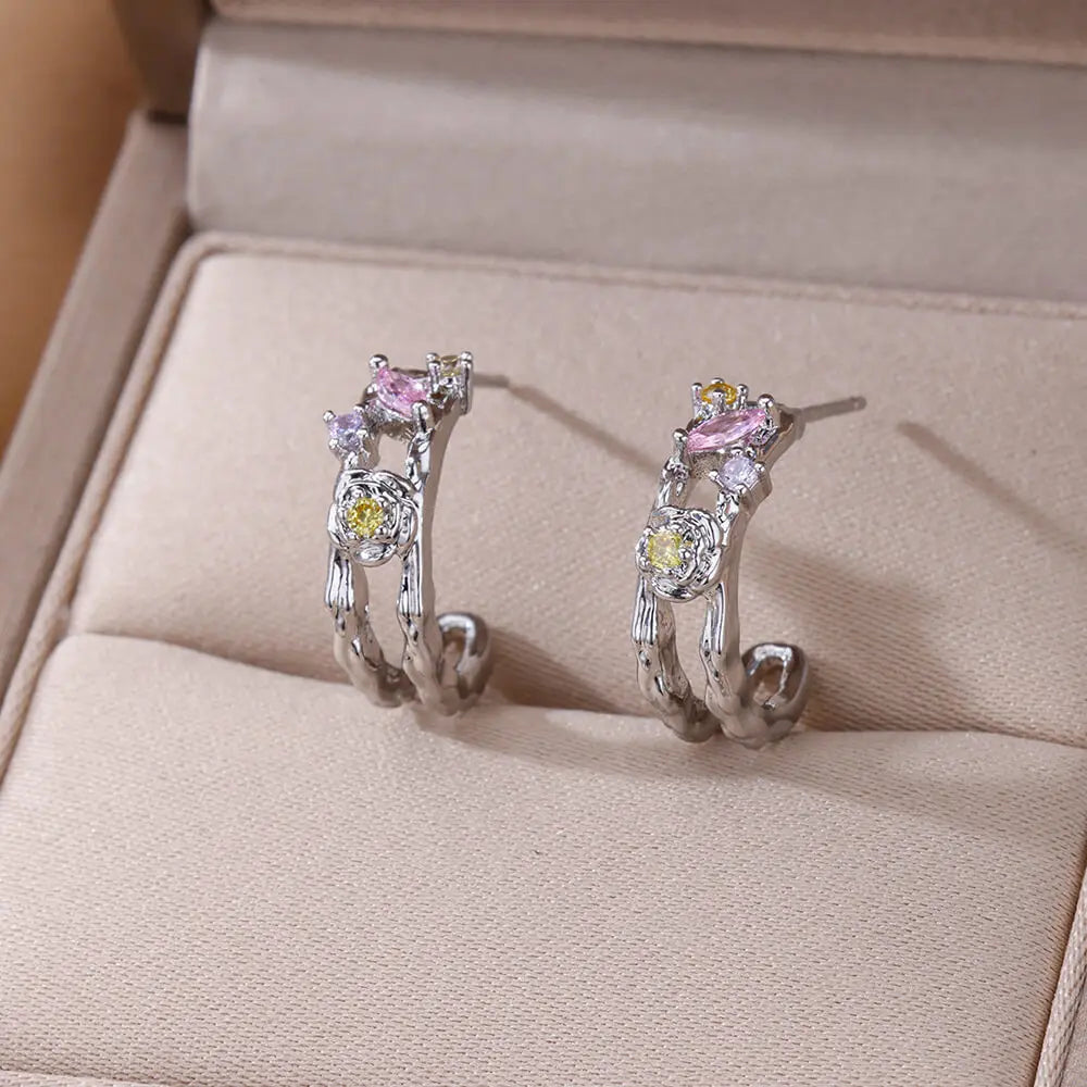 Heart Earrings For Women Girl Stainless Steel Enamel Multicolor Geometric Hoop Earring Sweet Accessory Jewelry Gift Bijoux Femme