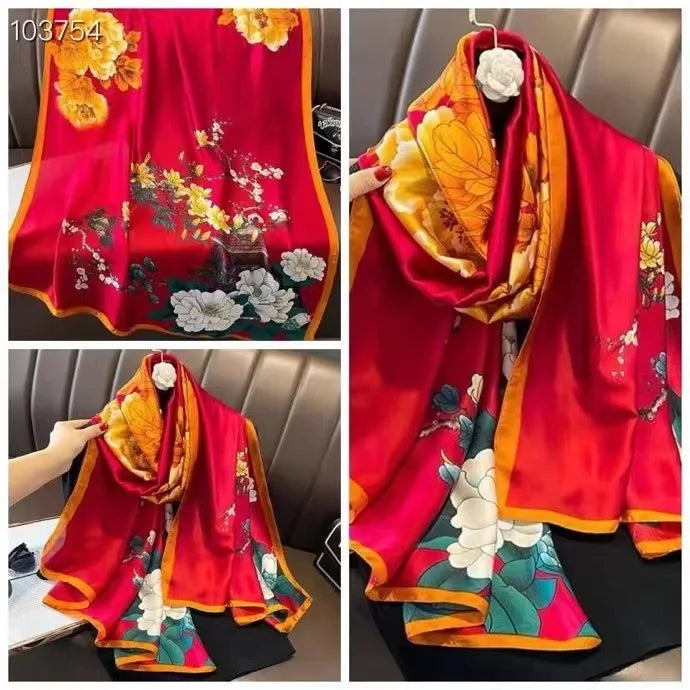 180*90cm Scarves Luxury Brand Long Silk Scarf Women Soft Shawl Wrap Muffler Hijab Bufanda Foulard Female Bandana Beach Stoles