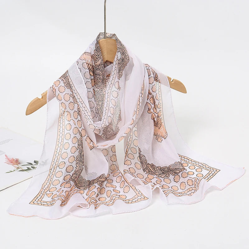 2026 New Print Chiffon Scarf Shawl Women Sunscreen Silk Scarf Turban Long Wrap Beach Travel Outdoor Accessories Trendy Headband