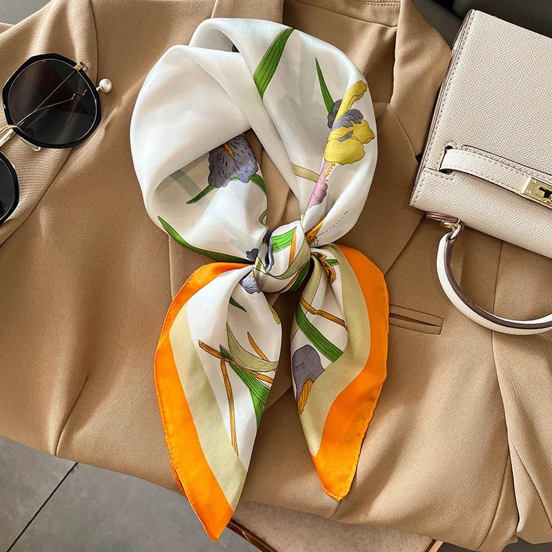 Elegant Floral Scarf for Lady Fashion Square Silk Neck Kerchief Bandana Foulard Soft Hairbands Women 2022 New Bufanda