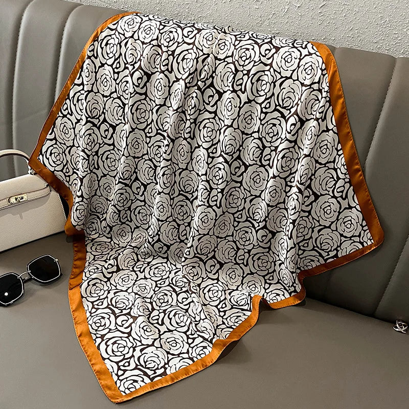 Elegant Floral Scarf for Lady Fashion Square Silk Neck Kerchief Bandana Foulard Soft Hairbands Women 2022 New Bufanda