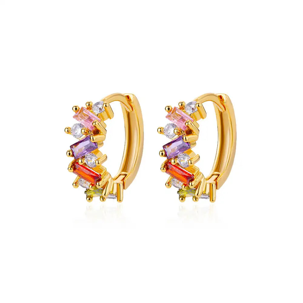 Rainbow Zircon Earring For Women Girls Stainless Steel Hoop Piercing Earring 2024 New Trend Luxury Wedding Jewelry Gift