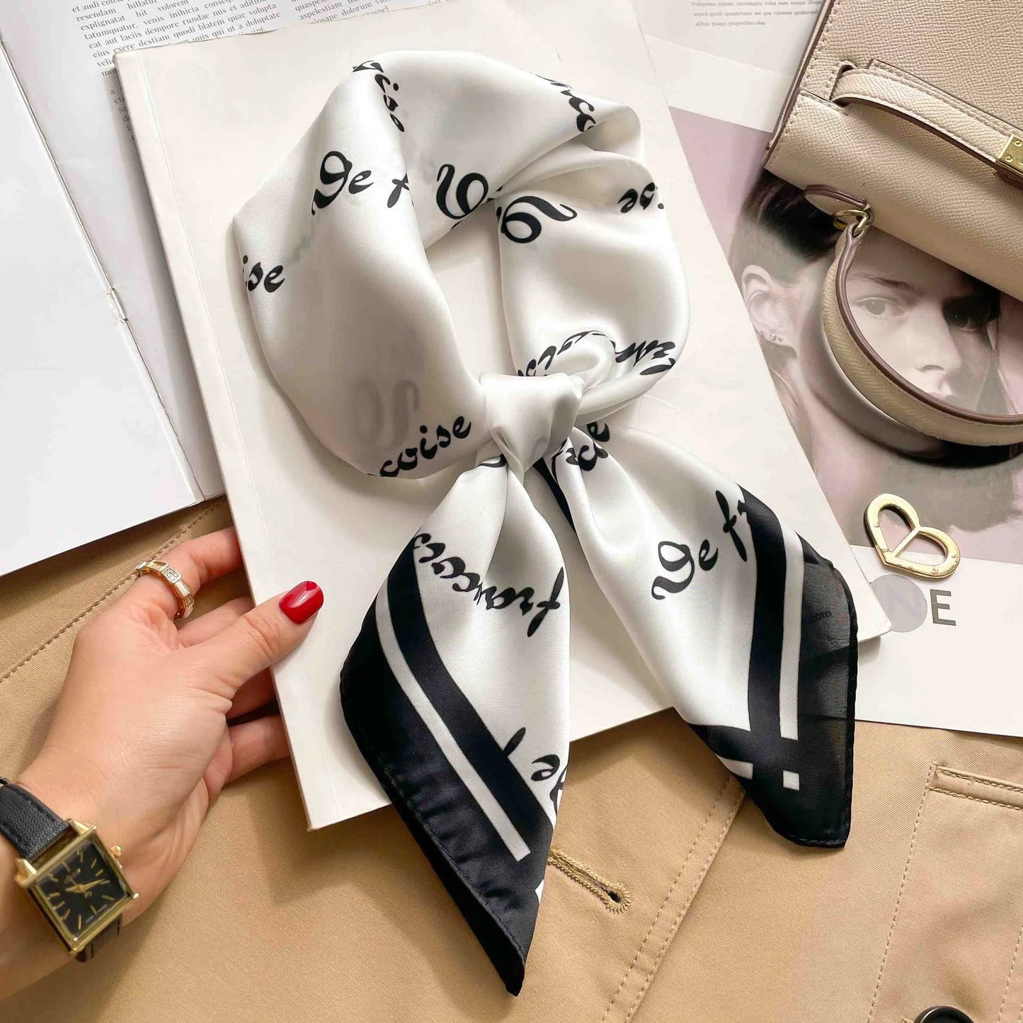 70cm Leopard Print Silk Square Scarf for Women Satin Shawl Fashion Wraps Neckerchief Female Hair Bands Ribbon Headband Bandana