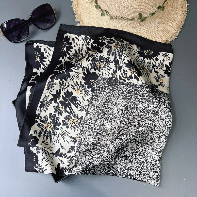 70*70cm Flower Silk Square Scarf Women Satin Shawl Wrap Hijab Female Hair Band Wrist Luxury Headkerchief Echarpe fashion Bandana
