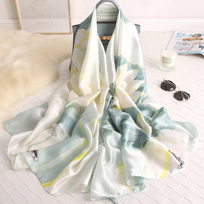 180x90 Cm Large Silk Soft Scarf Women Stylish Print Long Shawl Handkerchief Summer Elegant Travel Wrap Hot