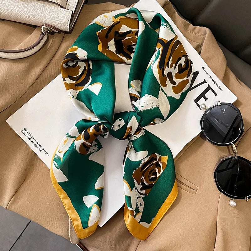 Elegant Floral Scarf for Lady Fashion Square Silk Neck Kerchief Bandana Foulard Soft Hairbands Women 2022 New Bufanda