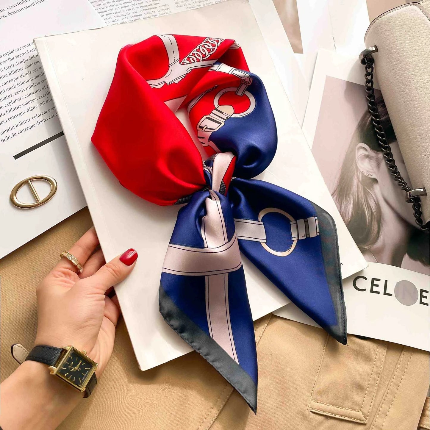Luxury Print Silk Square Scarf Women 70cmSoft Satin Kerchief Hairband Neckerchief Head Hijab Lady Headband Foulard Bag Ribbon