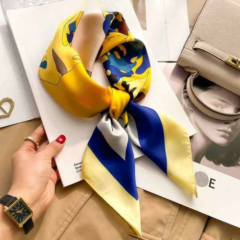 70cm Leopard Print Silk Square Scarf for Women Satin Shawl Fashion Wraps Neckerchief Female Hair Bands Ribbon Headband Bandana