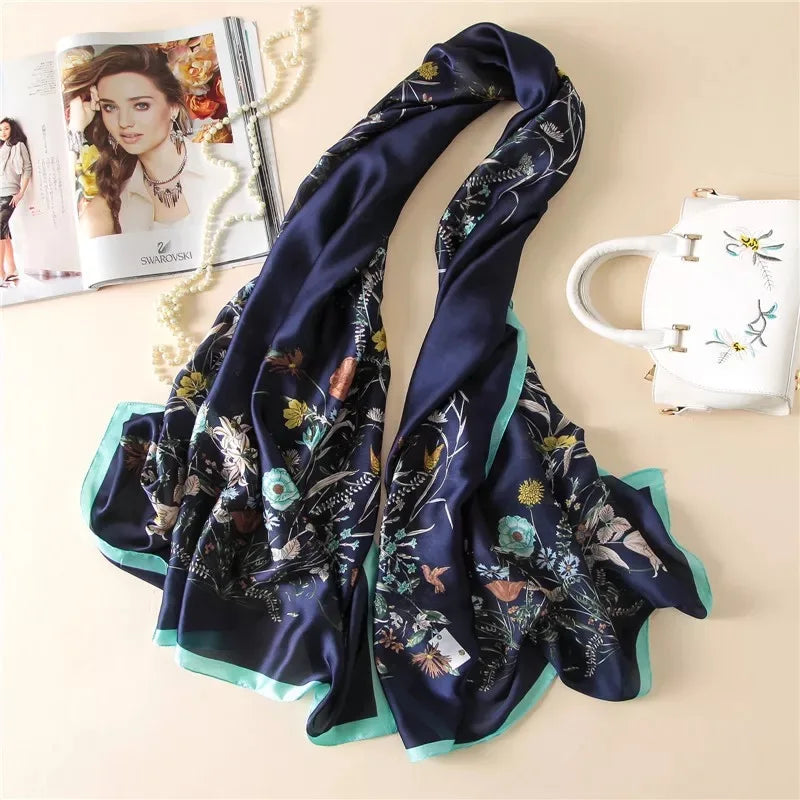 180x90 Cm Large Silk Soft Scarf Women Stylish Print Long Shawl Handkerchief Summer Elegant Travel Wrap Hot