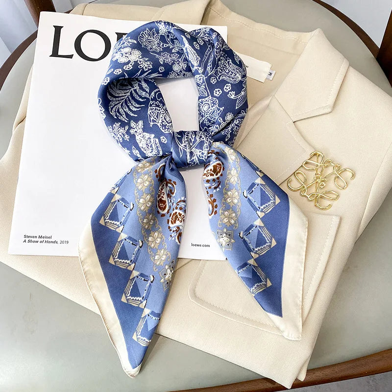 Elegant Floral Scarf for Lady Fashion Square Silk Neck Kerchief Bandana Foulard Soft Hairbands Women 2022 New Bufanda