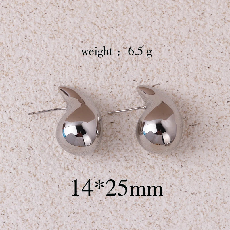 Vintage Gold Plated Chunky Dome Drop Earrings for Women Glossy Stainless Steel Thick Teardrop Earrings Dupes Lightweight Hoops