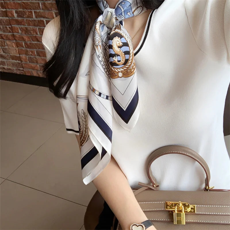 New lady Girl 70*70cm Silk Satin Hair Scarf Women Handkerchief stripe Printed Female Square Head Bandana Small Neck Muffler Hija