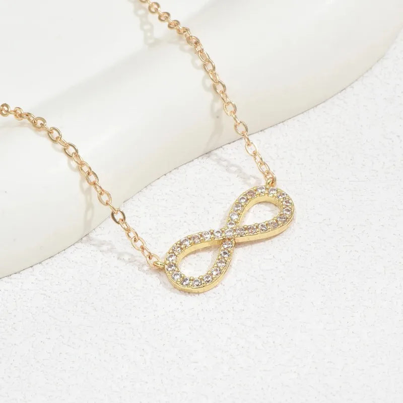 Fashion Simple Stainless Steel Infinity Pendant Necklace for Women Classic Lucky Zircon Love You Forever Jewelry Birthday Gift