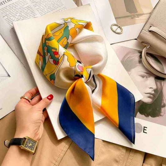 Fashion 70cm Green Print Square Silk Scarf Women Satin Neck Scarves Wrap Headkerchief Beach Hair Band Women's Bandana