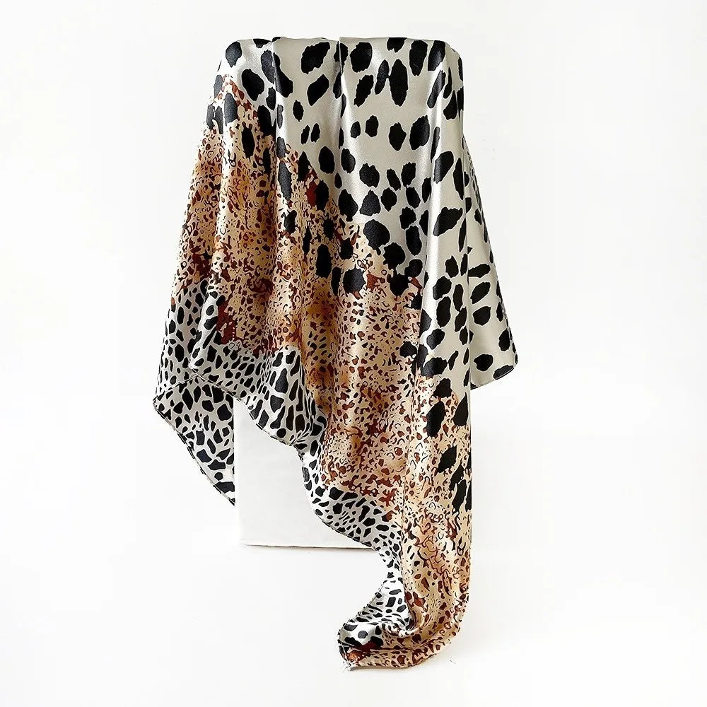 Fashion 90*90cm Square Scarf Imitation Satin Silk Leopard Printed Bandana Scarf Luxury Hip Hop Head Scarf Women